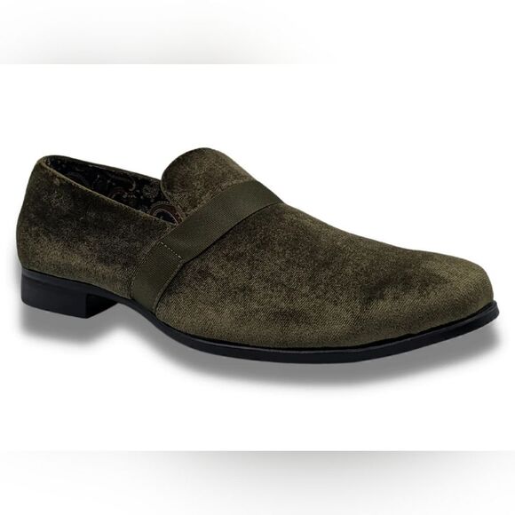 MONTIQUE MEN'S SOLID VELVET OLIVE FASHION SLIP-ON SHOE S91. - Picture 1 of 3